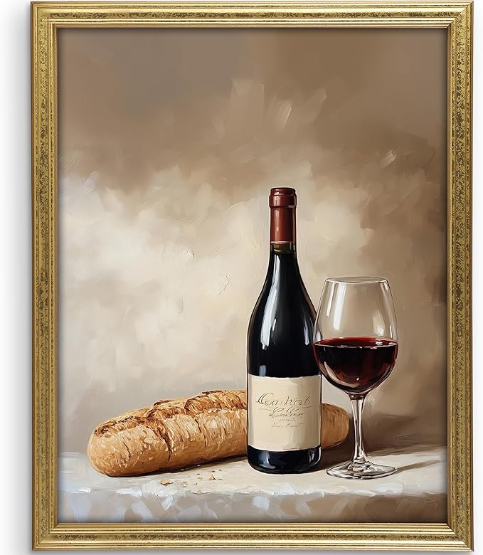 Wine & Bread Still Life Art Print - 11x14 | Vintage Wall Art for Kitchen Decor | Dining Room Wall Pictures for Farmhouse | Rustic Wall Pictures for Living Room
