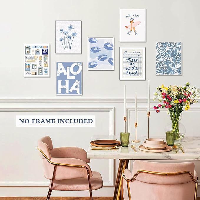 9Pcs Blue Coastal Poster Beach Cowgirl Wall Art Trendy Summer Aesthetics Painting Beachy Collage Ocean Picture Wall Decor Preppy Print for Hallway Bedroom And Living Home Frameless8x10Inch