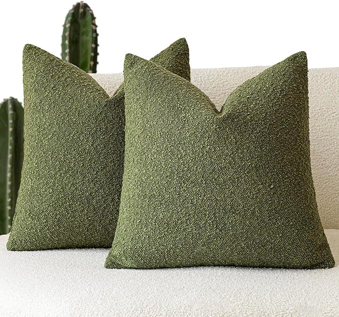 Foindtower Set of 2, Decorative Textured Boucle Throw Pillow Covers Accent Solid Pillow Cases Neutral Soft Cozy Couch Cushion Case for Chair Sofa Bedroom Living Room Home Decor 26 x 26 Inch Green