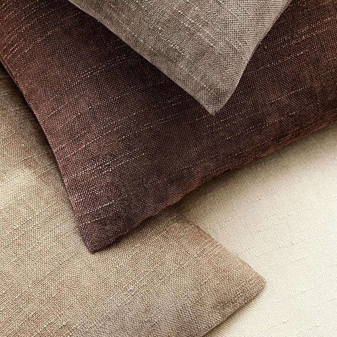 Foindtower Pack of 2 Soft Textured Chenille Throw Decorative Pillow Covers Square Accent Solid Cushion Cover Cozy Neutral Farmhouse Pillow Case for Couch Sofa Bedroom Living Room 18x18 Inch,Red Brown