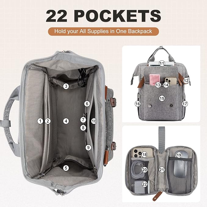 LOVEVOOK Laptop Backpack for Women Work Travel Commuter Teacher Backpack Business Computer Bag Doctor Nurse Bags College Backpack Purse, 17 Inch, Grey-brown