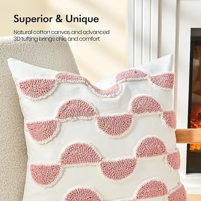 lifein 18x18 Pillow Covers-Throw Pillow Cover,Tufted Boho Jacquard Pillow Covers,Farmhouse Decorative Pillow Cover,Pillow Cases for Gift,Couch,Sofa,Bed,Chair,Living Room,Home Decor(18x18inch)