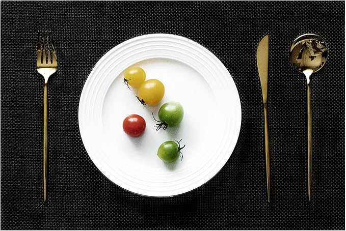 Placemats Set of 4 Vinyl/Plastic Woven Place Mats for Kitchen Table Indoor/Outdoor Washable Placemat Wipeable Dining Table Mats (Full Black,4)