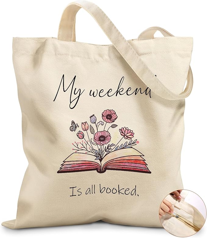 Canvas Tote Bag for Women – Aesthetic Canvas Bag with Zipper Cute Stylish Reusable Shoulder Totes for Shopping Work Daily Vacation, Weekend Book