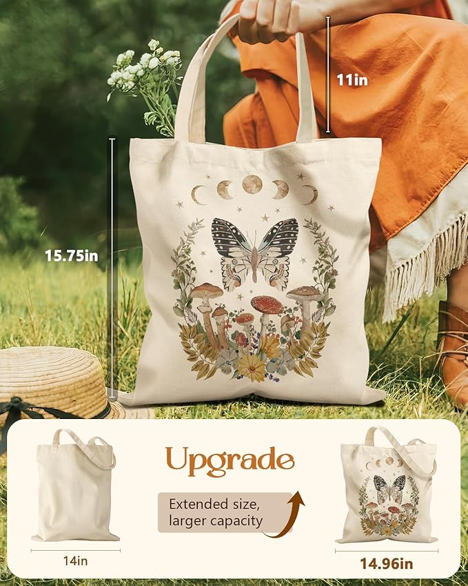 Aesthetic Tote Bag for Girls - with Magnetic Buckle and Zipper Inner Pocket for Women Lady Canvas Cotton Tote Bag