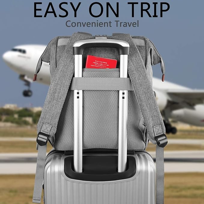 FALANKO Laptop Backpack for Women, Work Doctor Teacher Nurse Wide Open College School Student 17.3 Inch Laptops Bookbag Purse with USB Charging Port, Travel RFID Computer Bag for Men Women Girls Grey