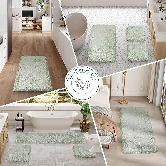 Walensee Large Bathroom Rug (24 x 40, Pale Green) Extra Soft and Absorbent Shaggy Bath Mat Machine Washable Microfiber Non Slip Luxury Floor Mat