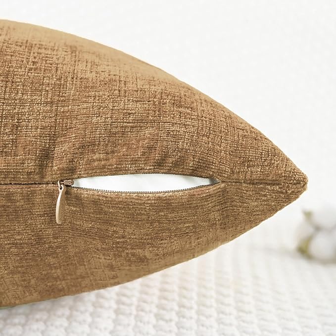 CaliTime Throw Pillow Covers Decorative 12 X 20 Inches Pack of 2 Cozy Chenille Cushion Cases for Couch Sofa Bed Living Room Home Apricot Brown