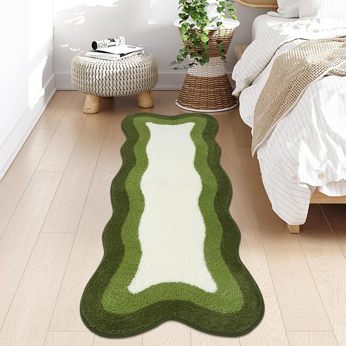 HAOCOO Luxury Soft Large Bathroom Rugs, 24x59 Inch Long Bathroom Rugs Non Slip Washable, Green Irregular Shaped Rug Absorbent Bathroom Mat for Bedroom Bathtub Sink Shower