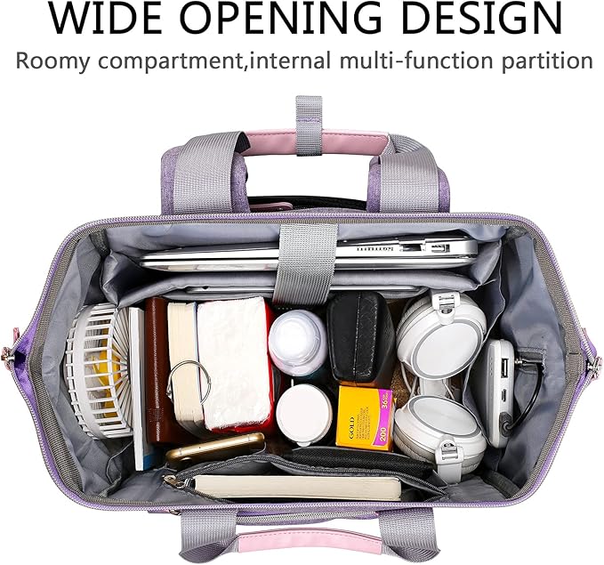 FALANKO Laptop Backpack for Women,Large Computer Backpack Fits 17 Inch Laptop with USB Charging Port RFID Water Resistant purse Casual Purple Bookbag for Teacher/work/College/nurse/Doctor/Woman