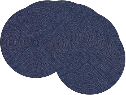 SHACOS Round Placemats Set of 6 Washable 15 inch Circle Cotton Polyester Woven Braided Place Mats for Dining Table Indoor Outdoor Table Mats Home Party Wedding Decor (Navy, 6)