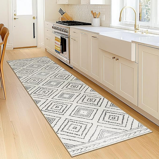 Area Rug 2x6 Rug Machine Washable Non-Slip Low Pile Print Pattern Western Rug for Living Room Bedroom Entryway Tribal Series -Navywhite/Black