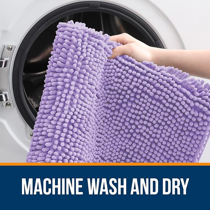 OLANLY Bathroom Rugs 36x24, Extra Soft Absorbent Chenille Bath Rugs, Rubber Backing Quick Dry, Machine Washable Bath Mats for Bathroom Floor, Tub and Shower, Home Decor Accessories, Lavender