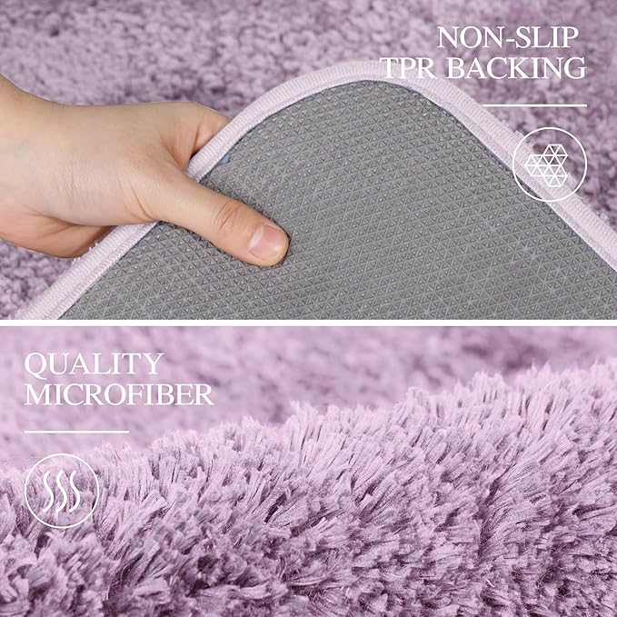 Walensee Bath Rug for Bathroom Non Slip Bathroom Mat (20 x 32, Lavender) Water Absorbent Soft Microfiber Shaggy Bathroom Rug Machine Washable Bath Mat Thick Plush Shower Mat