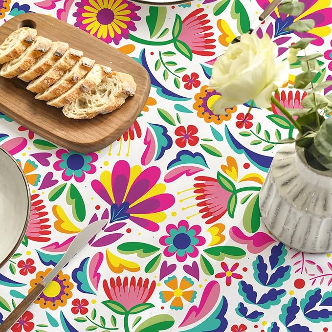 Horaldaily Mexico Tablecloth 60x60 Inch Round, Halloween Cinco De Mayo Fiesta White Washable Seasonal Table Cover for Party Picnic Dinner Decor