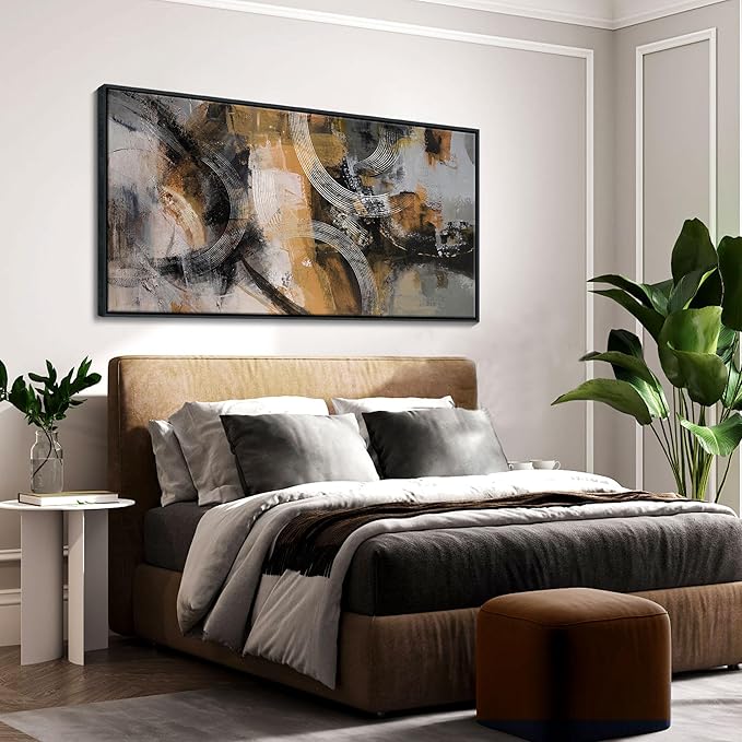 KLAKLA Wall Art for Living Room & Office - Modern Abstract Canvas Wall Art Decor - Orange, Gray, Yellow Paintings & Pictures for Living Room - Bedroom Wall Decor 24×48IN