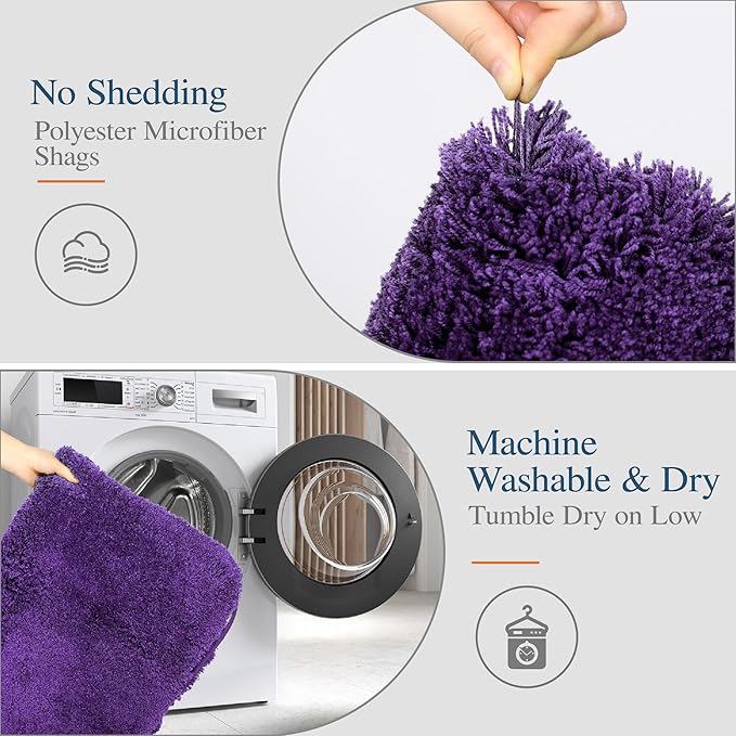 Walensee Large Bathroom Rug (24 x 48, Dark Purple) Extra Soft and Absorbent Shaggy Bath Mat, Machine Washable Microfiber, Non Slip Luxury Floor Mat