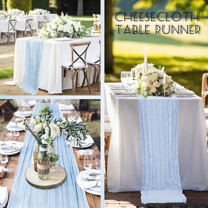 1 Pack Blue Cheesecloth Table Runner, 35x120 Inch Boho Gauze Table Runners, Cheese Cloth Long Table Runner Elegant Table Runners for Party Wedding Bridal Shower Table Decor