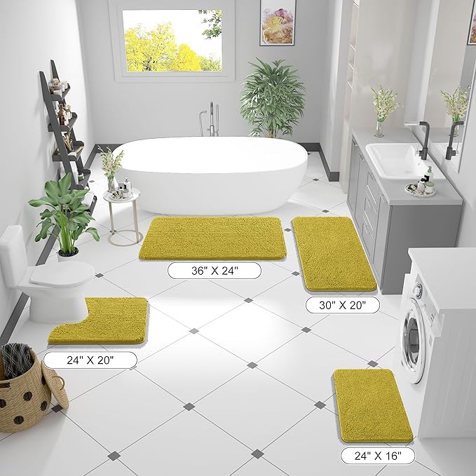 OLANLY Bathroom Rugs 44x24, Extra Soft Absorbent Chenille Bath Rugs, Rubber Backing Quick Dry, Machine Washable Bath Mats for Bathroom Floor, Tub and Shower, Home Decor Accessories, Deep Mustard