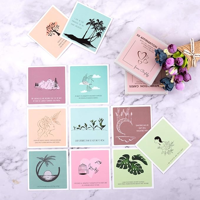 50 Affirmation Card for Women With 100 positive affirmation quotes, daily affirmation cards set. Self Care and Meditation Gift For Women. Empowering, Inspirational Affirmation for Stress Relief