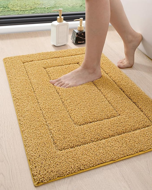 DEXI Bathroom Rug 36x24, Non Slip Washable Bath Mat for Shower Floor, Absorbent Soft Bathmat with Rubber Backing, Quick Dry Microfiber Carpet, Yellow