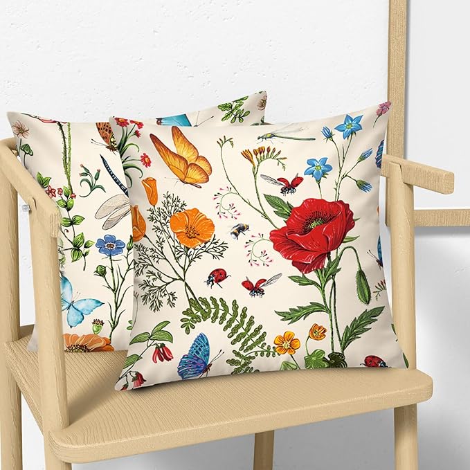 Red Pink Flower Pillow Cover 16x16 Set of 6 Summer Throw Pillow Covers Colorful Floral Cushion Covers for Couch Sofa Living Room Home Decor