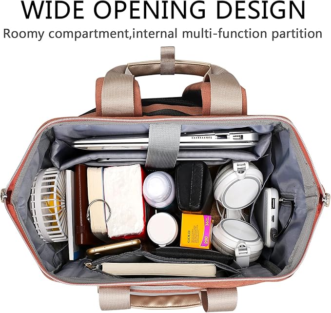 FALANKO Laptop Backpack for Women,15.6 inch Teacher Nurse School Waterproof Backpack,Large Womens Computer Backpack with Laptop Compartment,USD Charging Port,RFID Anti Theft Shoulder Orange Bags