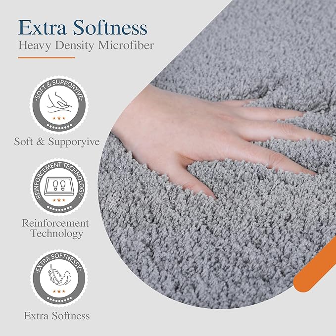 Walensee Large Bathroom Rug (24 x 36, Grey) Extra Soft and Absorbent Shaggy Bath Mat Machine Washable Microfiber Non Slip Luxury Floor Mat