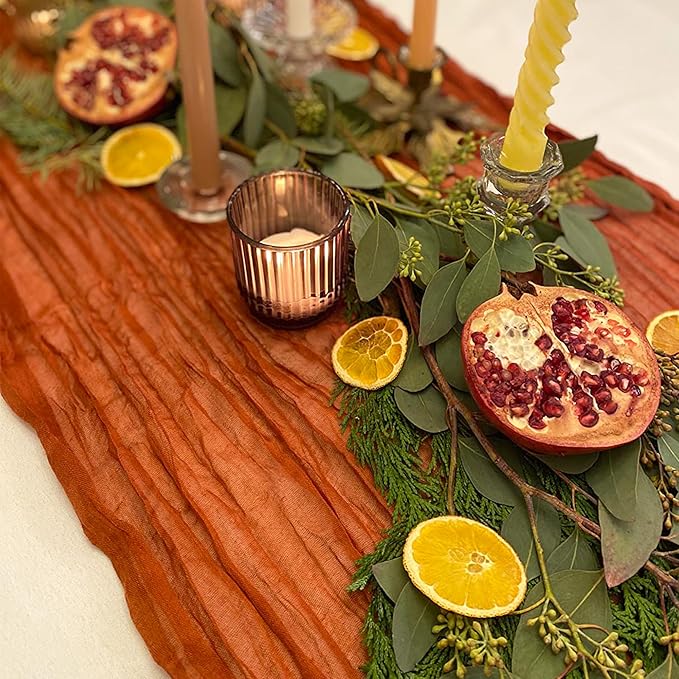 DOLOPL Fall Table Runner 10FT Burnt Orange Cheese Cloth Table Runner for Thanksgiving Decorations Cheesecloth Runners for Baby Bridal Shower Wedding Decorations