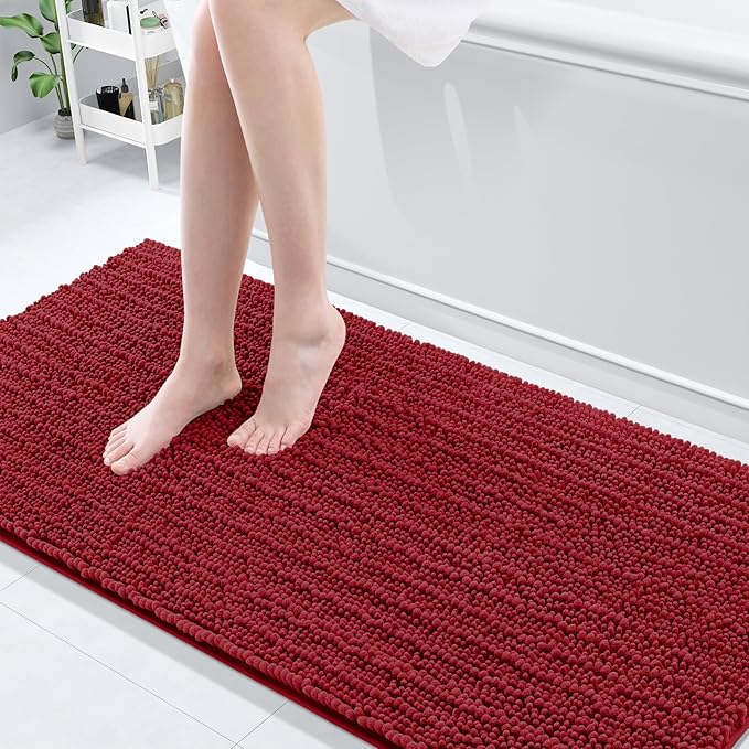Arotive Luxury Chenille Bathroom Rug Mat, Extra Soft Thick Absorbent Shaggy Bath Rugs, Non-Slip Machine Wash Dry, Plush Bath Mats for Bathroom, Shower and Tub, 70x24, Red