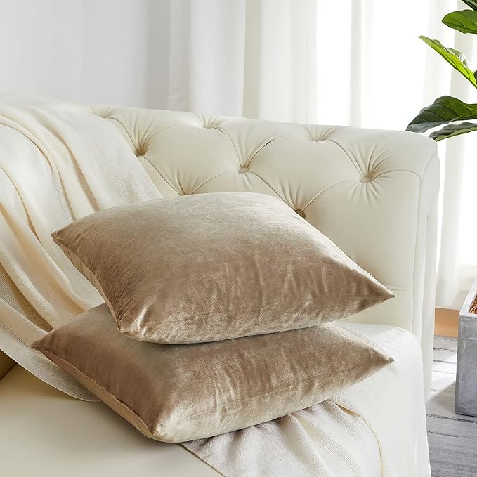 GIGIZAZA Decorative Throw Pillow Covers 18 x 18, Taupe Beige Khaki Soft Pillow Covers Velvet,Set of 4 Decor Square Cushion Covers