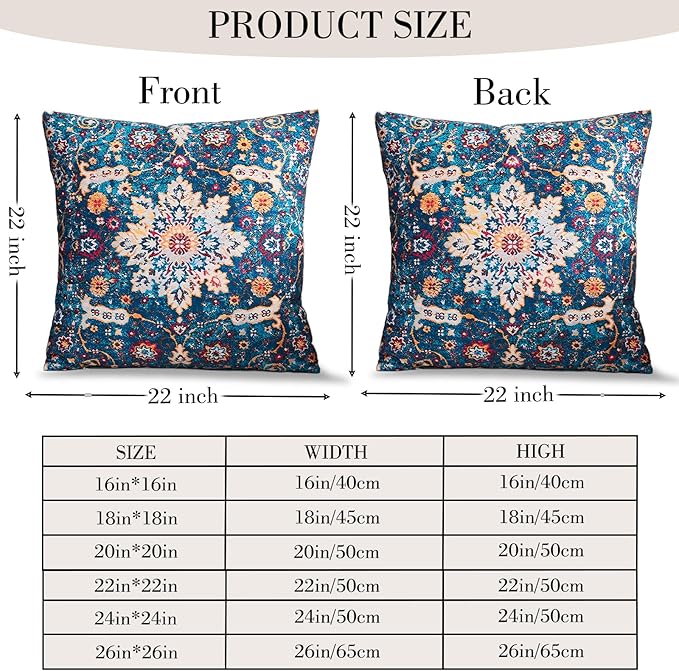 Boho Throw Pillow Covers 22x22 inch Set of 2,Boho Vintage Carpet Pattern Antique Ethnic Decor Double Sided Pattern Cushion Cover Soft Pillow Case Living Sofa Room Bed Square Pillow Cover