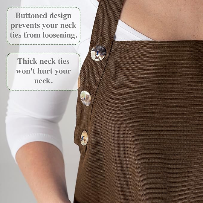 TOSHE Kitchen Apron Waterdrop Resistant Cotton Apron with adjustable Aprons for Women with Pockets 12 Color option Cooking Brown Apron (Brown)