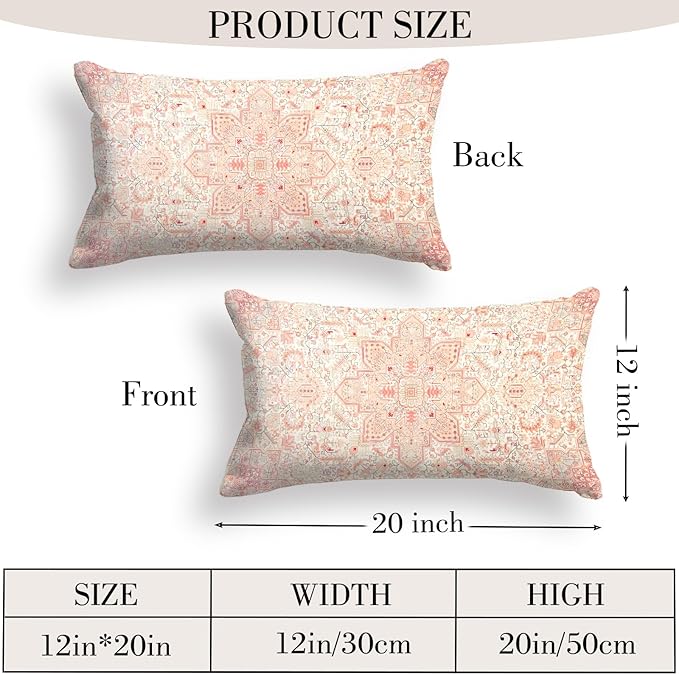 Boho Throw Pillow Covers 12x20 inch Set of 2,Boho Vintage Carpet Pattern Antique Ethnic Decor Double Sided Pattern Cushion Cover Soft Pillow Case Living Sofa Room Bed Square Pillow Cover