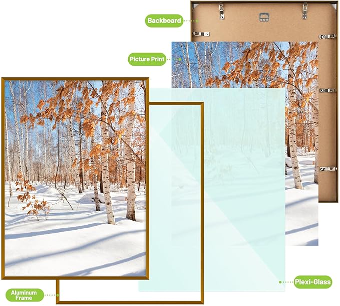 Golden State Art, A2 Aluminum Picture Frame, Bronze Metal Thin Poster Frames for 16.5x23.4 inch Photo, Acrylic Front, Wall Hook for Horizontal or Vertical Display, 3 Pack