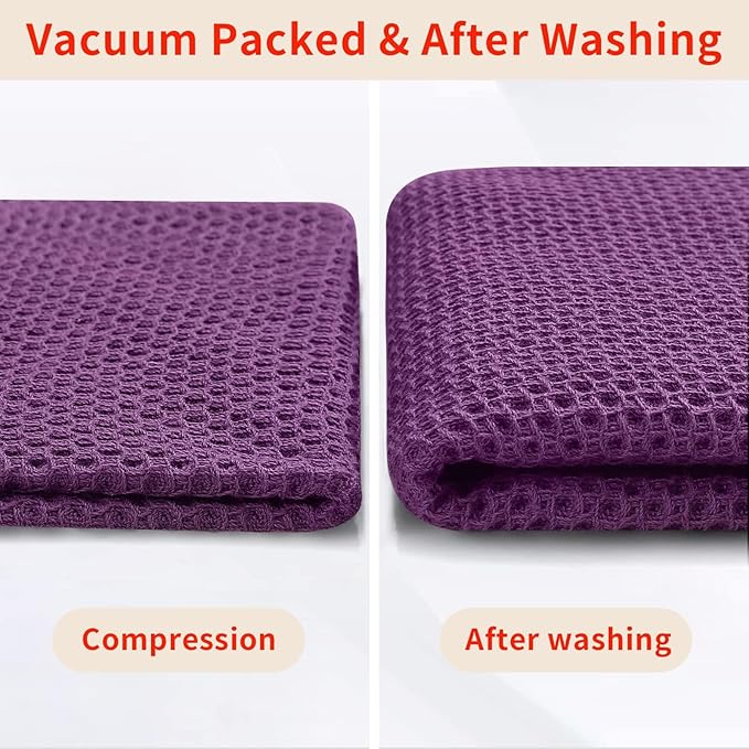 Homaxy 100% Cotton Waffle Weave Kitchen Dish Towels, Ultra Soft Absorbent Quick Drying Cleaning Towel, 13 x 28 Inches, 12-Pack, Purple
