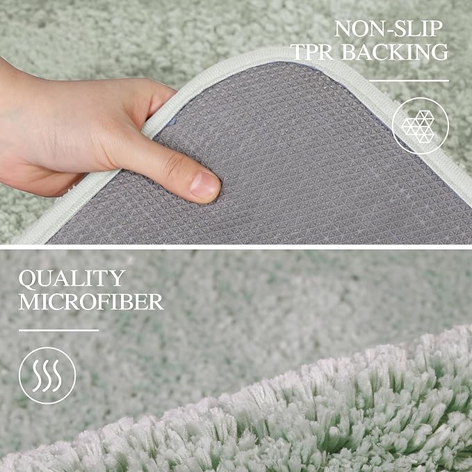 Walensee Bath Non Slip Shaggy Microfiber Mat (16 x 24, Pale Green) Machine Washable Soft Thick Plush Absorbant Shower Mat