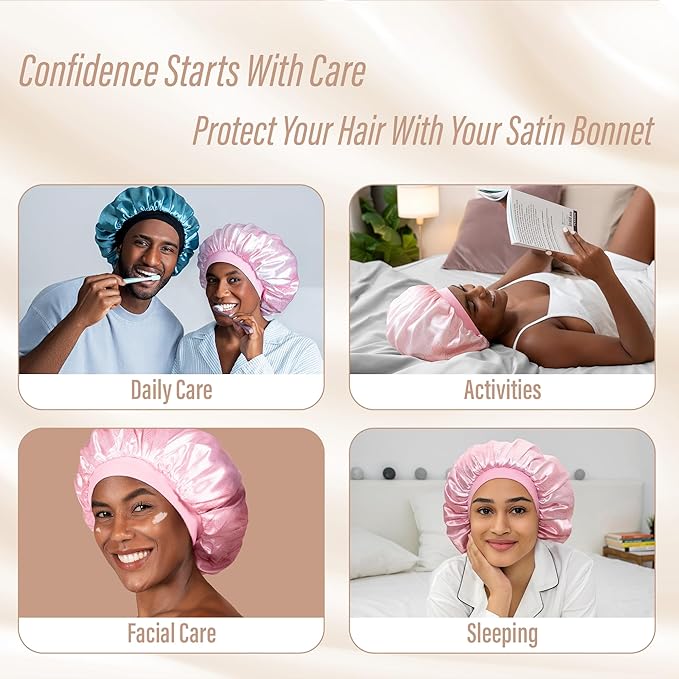 Satin Bonnet Adjustable Sleeping Silk Bonnet Black Women Men Double Layer Satin Silk Sleep Cap Hair Wrap Large Curly Hair