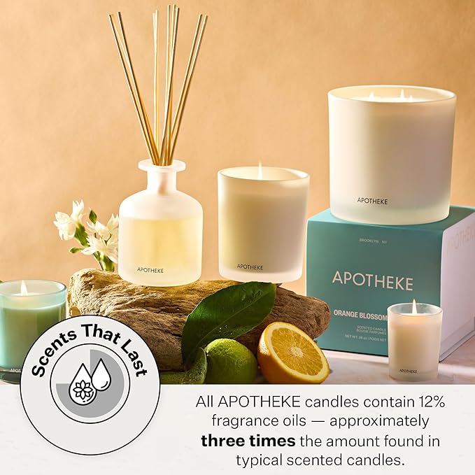 Apotheke Signature Scented Candles for Home, Orange Blossom Neroli - 10.5 oz - Soy Wax, Non Toxic, Large Jar White - Luxury Candle Gifts for Women & Men - Sandalwood, Musk, Neroli, and Orange