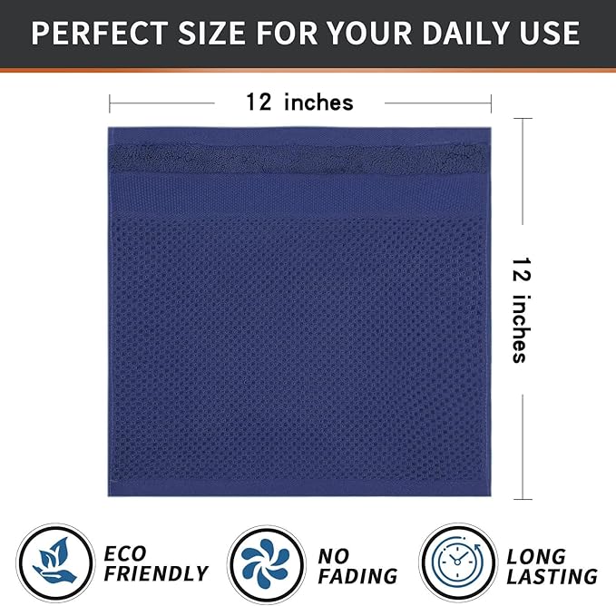 Homaxy 100% Cotton Dish Cloths, 12 Pack - 12 x 12 Inches, Waffle Weave Super Soft and Absorbent Dish Towels Quick Drying Dishcloths, Navy Blue