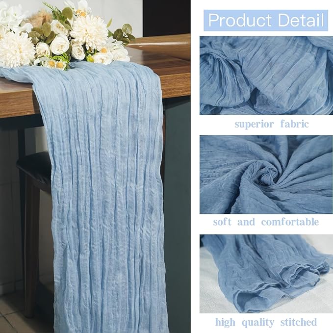 16 Pack Cheesecloth Table Runner, 35x120 Inch Boho Gauze Table Runners, Cheese Cloth Long Table Runner Elegant Table Runners for Party Wedding Bridal Shower Table Decor (Blue)