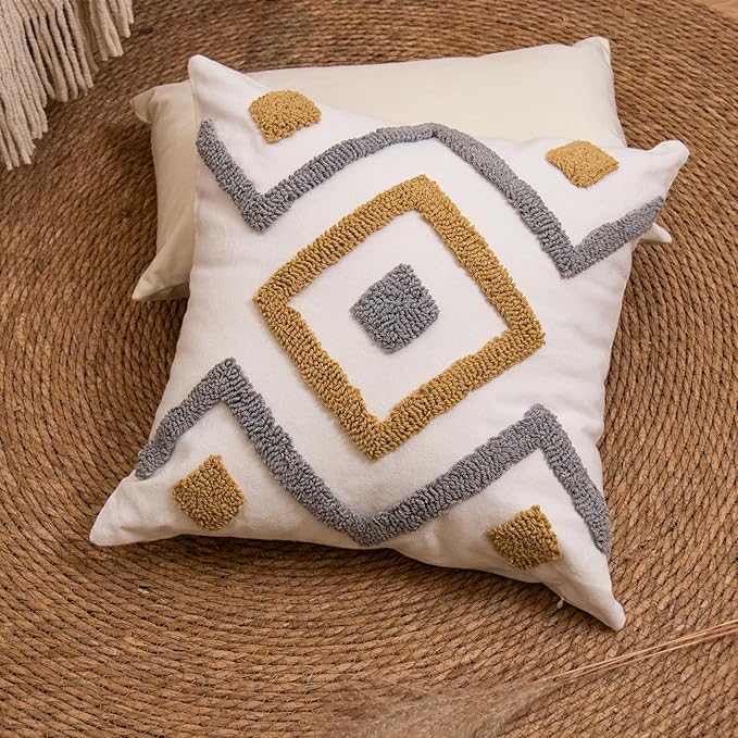 lifein 18x18 Pillow Covers-Throw Pillow Cover,Tufted Boho Jacquard Pillow Covers,Farmhouse Decorative Pillow Cover,Pillow Cases for Gift,Couch,Sofa,Bed,Chair,Living Room,Home Decor(18x18inch)