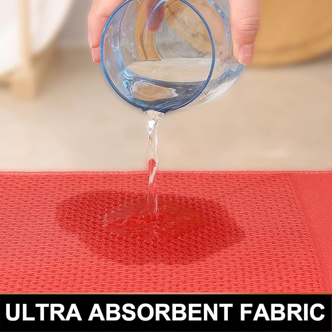 Homaxy 100% Cotton Waffle Weave Kitchen Towels, 13 x 28 Inches Super Absorbent and Machine Washable Dish Towels for Drying Dishes, 4-Packs, Red