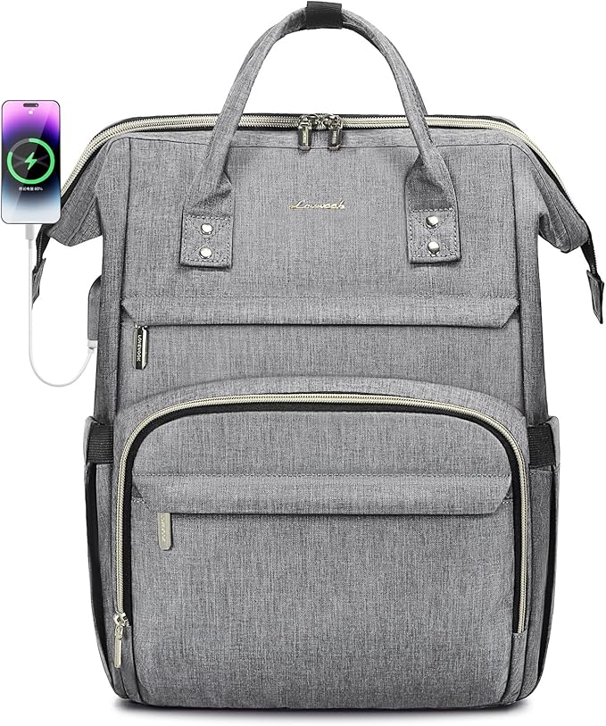 LOVEVOOK Laptop Backpack for Women,15.6 Inch Professional Womens Travel Backpack Purse Computer Laptop Bag Nurse Teacher Backpack,Waterproof College Work Bags Carry on Back Pack with USB Port,Grey