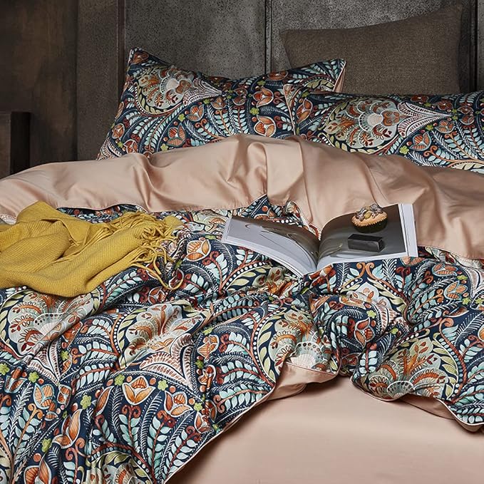 Cupocupa Duvet Cover Set;Duvet Cover Full Bedding Set Fluffy Boho Duvet Cover Set Paisley Floral Bedding Collection Duvet Cover with Pillowcases