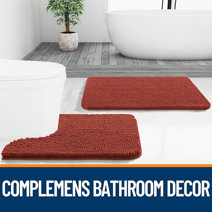 OLANLY Bathroom Rugs 36x24, Extra Soft Absorbent Chenille Bath Rugs, Rubber Backing Quick Dry, Machine Washable Bath Mats for Bathroom Floor, Tub and Shower, Home Decor Accessories, Rustic Terracotta