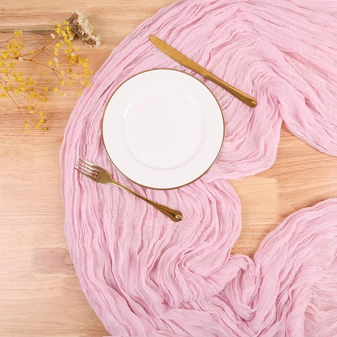 Light Pink Cheesecloth Table Runner Boho Gauze Cheese Cloth Runner 13.3FT Sheer Table Runner Summer Wedding Dining Decorations for Holiday Birthday Baby Shower Event Table Decorations for Party