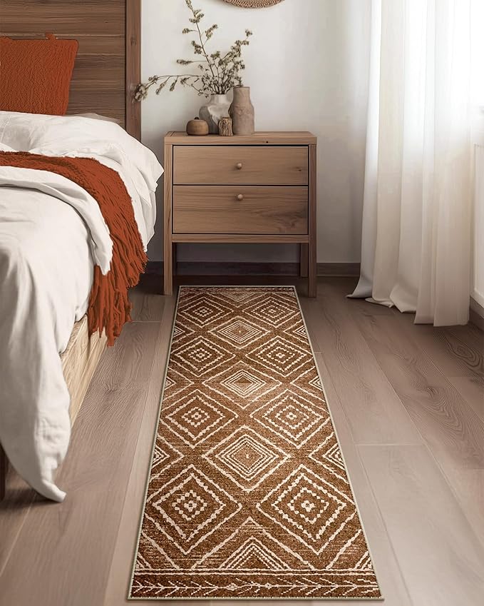 Area Rug 2x8 Rug Machine Washable Non-Slip Low Pile Print Pattern Western Rug for Living Room Bedroom Entryway Tribal Series -Yellowbrown/Cream