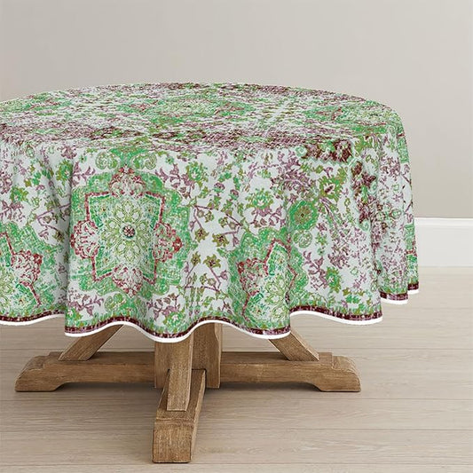 Horaldaily Boho Bohemia Style Tablecloth 70×70 Inch Round, Green Vintage Country Rustic Farmhouse Magical Fall Orange Washable Seasonal Table Cover for Party Picnic Dinner Decor