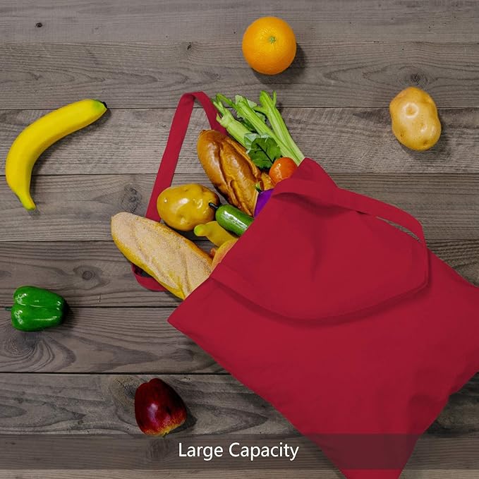 TOPDesign 6-Pack Economical 16"x15" Red Cotton Tote Bag, Lightweight Medium Reusable Grocery Shopping Cloth Bags, Suitable for DIY, Advertising, Promotion, Gift, Activity